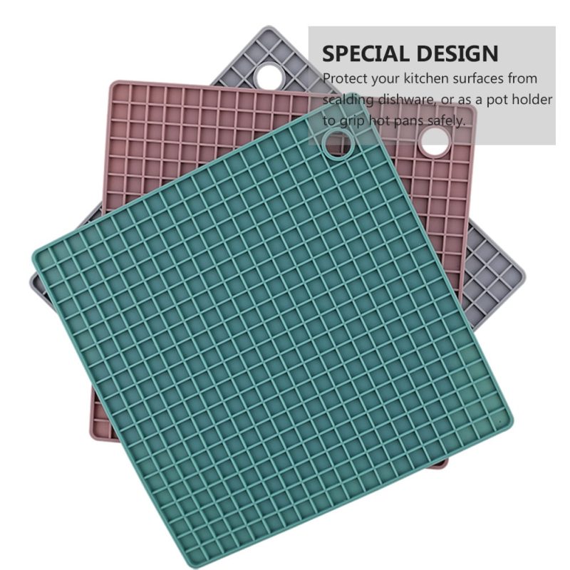 Silicone Pot Holder Coaster Thickened Square Non-slip Heat Insulation Pad Blue Placemats for Table Fold Toddler - Image 2