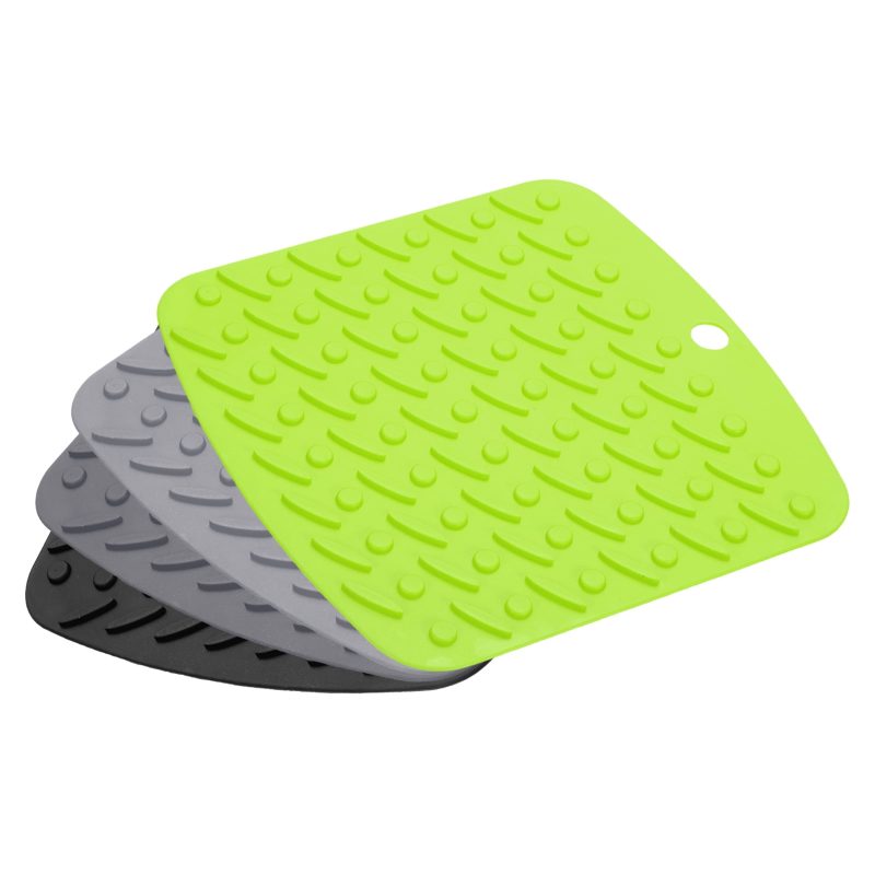 4pcs Kitchen Coasters Cup Mat Table Pad Silicone Heat Resistant Trivet Mat-Black/Dark Grey/Light Grey/Green