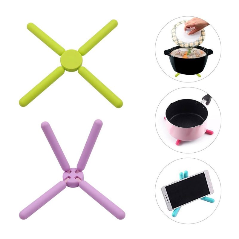 Multifunctional Cross Shaped Folding Silicone Placemat Coaster Cell Phone Mount Green