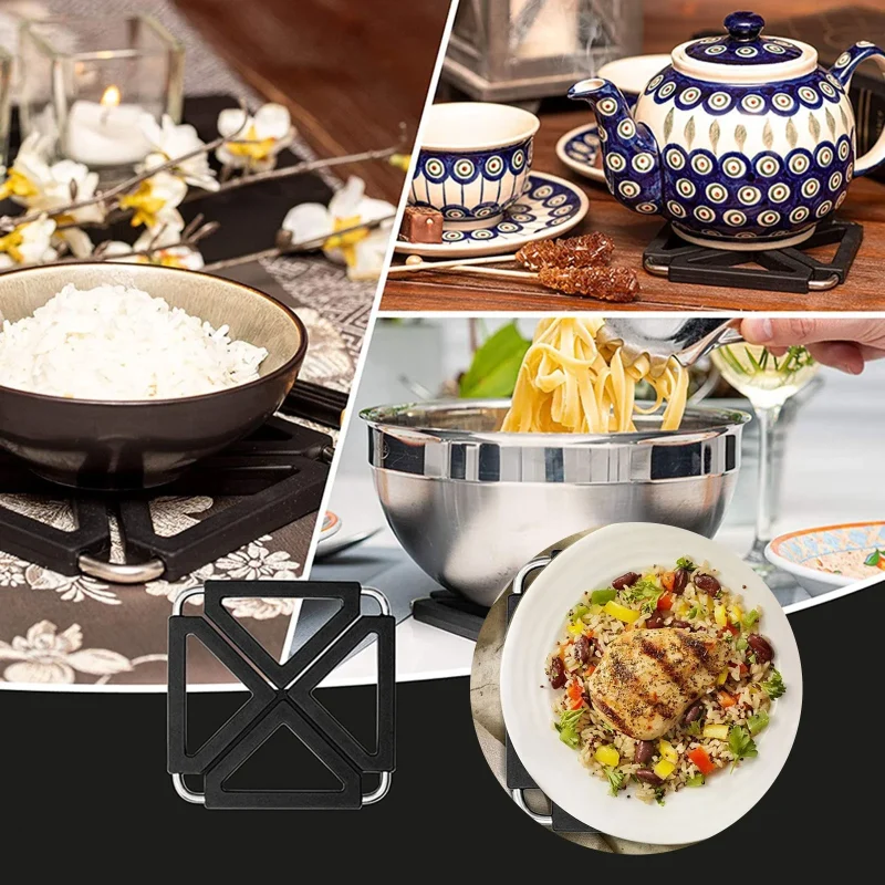 3Pc Non-Slip Silicone Placemat,Set of 3 Silicone Trivet Mat Expandable Hot Pot Holder with Stainless Steel Frame for Home Kitchen Heat Insulated Hot Pads Table Dish Mat - Image 2