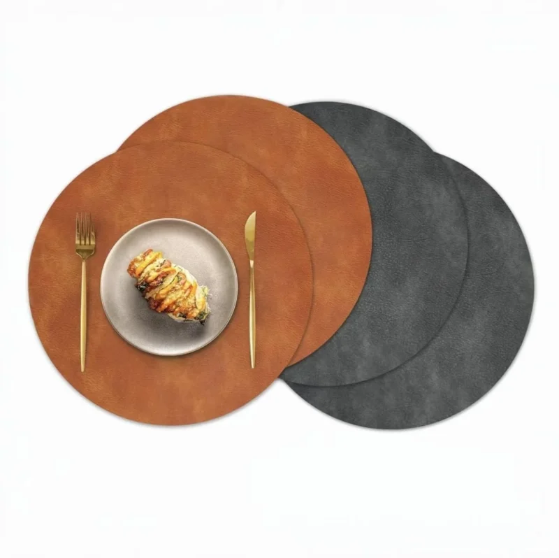 Faux Leather Placemat Set of 4 Round Leather Placemat Coffee Mats Kitchen Table Mats for Kitchen Table Home Decors Easy to Clean 14.96x14.96Inch - Image 2