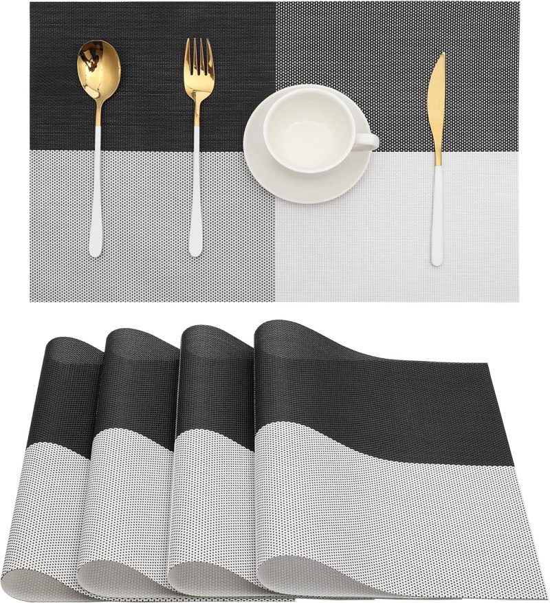 Placemats Set of 4,Vinyl Table Place Mats Stain Resistant Foldable Placemats Washable Wipeable Placemat for Kitchen Dining Table Decoration Indoor Outdoor（Blue）