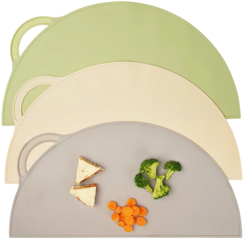 Placemats - 3 piece set - BPA Free - 100% Food-Grade Silicone - 6m+ - Green, Gray, Beige
