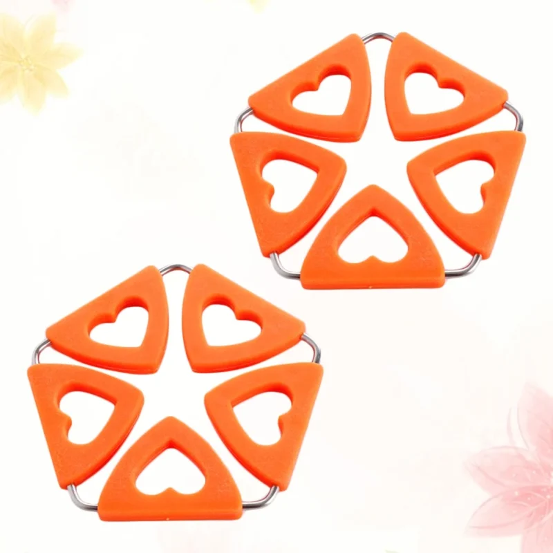 2 Pcs Silicone Insulation Pads Creative Heartshaped Placemats Multipurpose Coasters Flexible Nonslip Pot Pads (Orange)