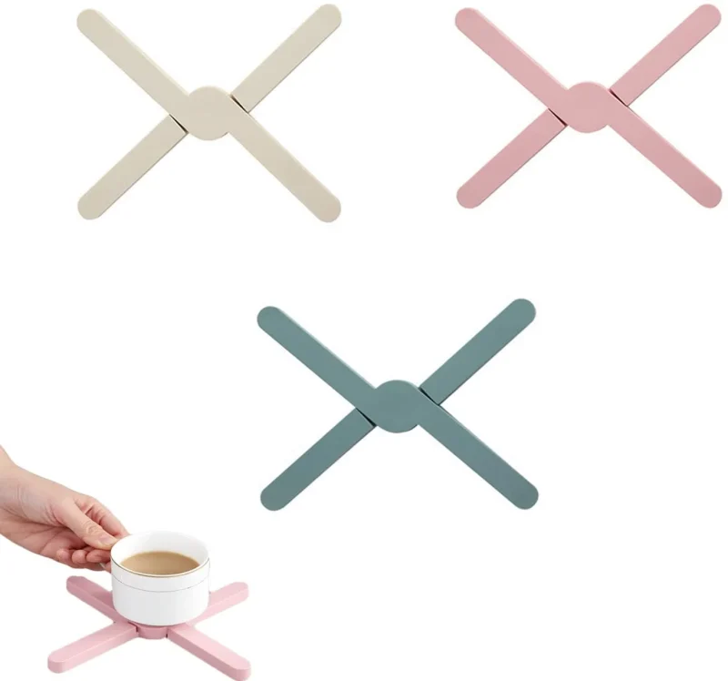 Foldable Placemat, 3 Pieces Non-Slip Folding Trivet Silicone Mat, Folding Pot Stand Heat Protector, X-shaped Foldable Trivets, for Hot Dishes and Worktops Bar