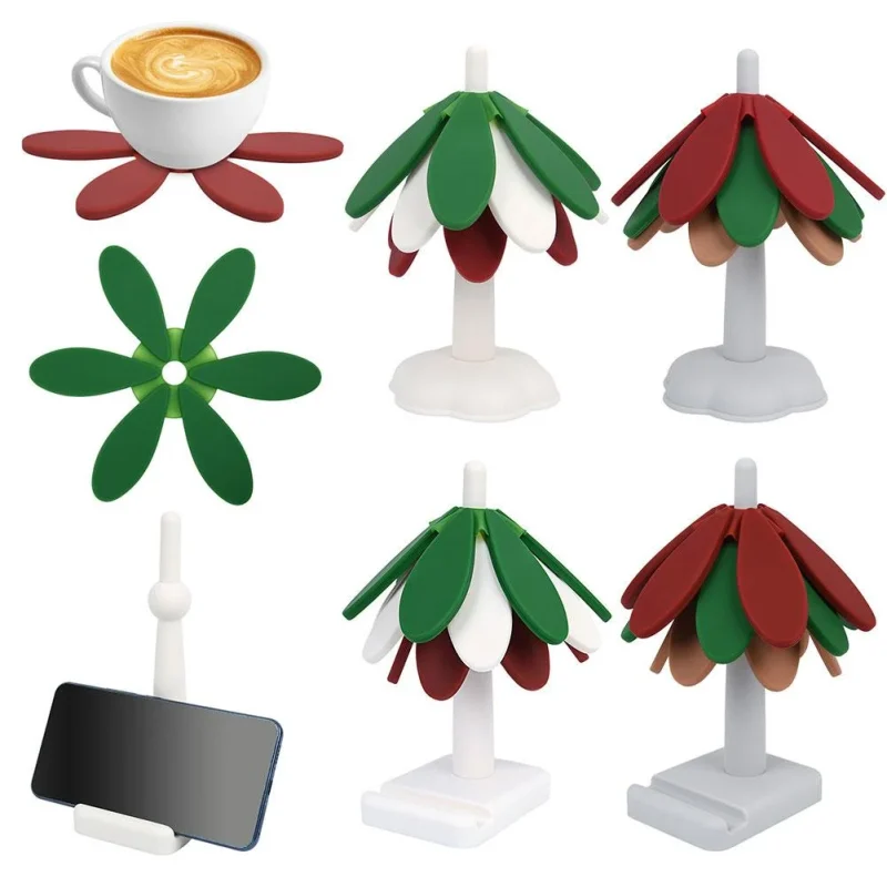 1set Silicone Tree-Shaped Mat Heat-Insulating Scalding Pads Collapsible Hot Table For Dining Coaster Washable Dish Placemat wooden trivets hot and dish and hot mat folding accessories For fold - Image 2