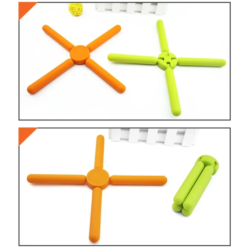 Multifunctional Cross Shaped Folding Silicone Placemat Coaster Cell Phone Mount Green - Image 2