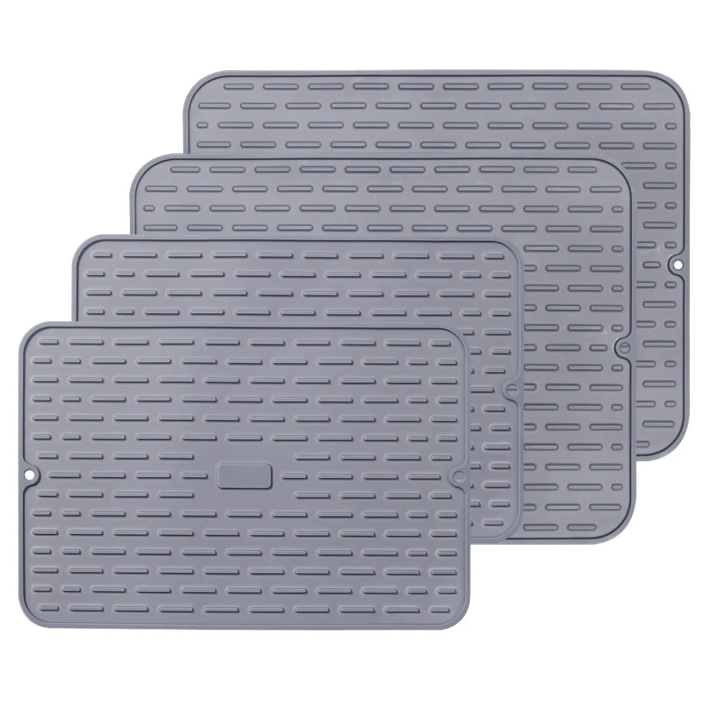Silicone Drying Mats, Non-Slip, 15" x 10" and 17" x 13", 4 Count