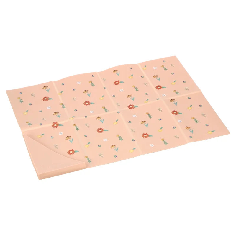 Silicone Placemat for Toddler and Kids – Stain Resistant, Portable, Food Grade Silicone, Dishwasher Safe and Folds into Pocket for Easy Storage and Travel (Wildflower Ripe Peach)