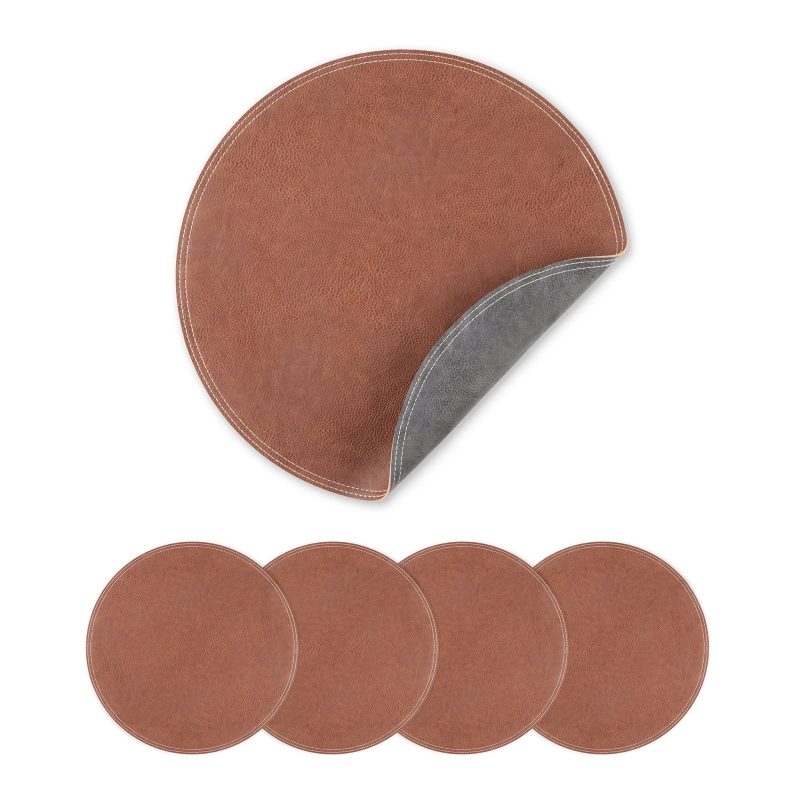 Faux Leather Placemat Set of 4 Round Leather Placemat Coffee Mats Kitchen Table Mats for Kitchen Table Home Decors Easy to Clean 14.96x14.96Inch